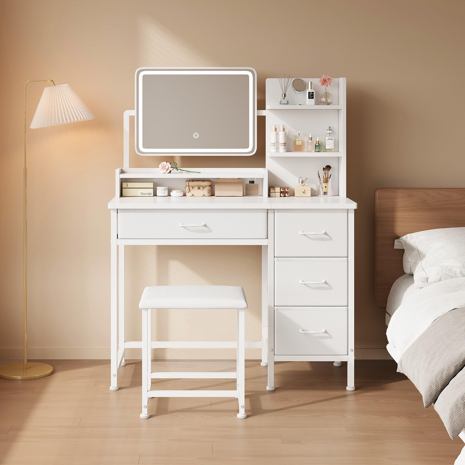 Amazon｜Yetom ドレッサーコンパクト 3色LEDミラーライト 収納沢山