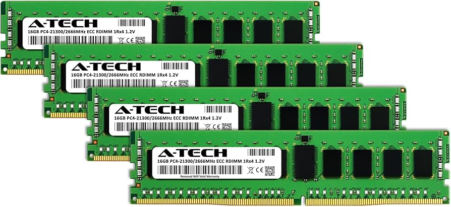 A-Tech 64GB Kit (4x16GB) DDR4 2666MHz PC4-21300 ECC RDIMM 1Rx4