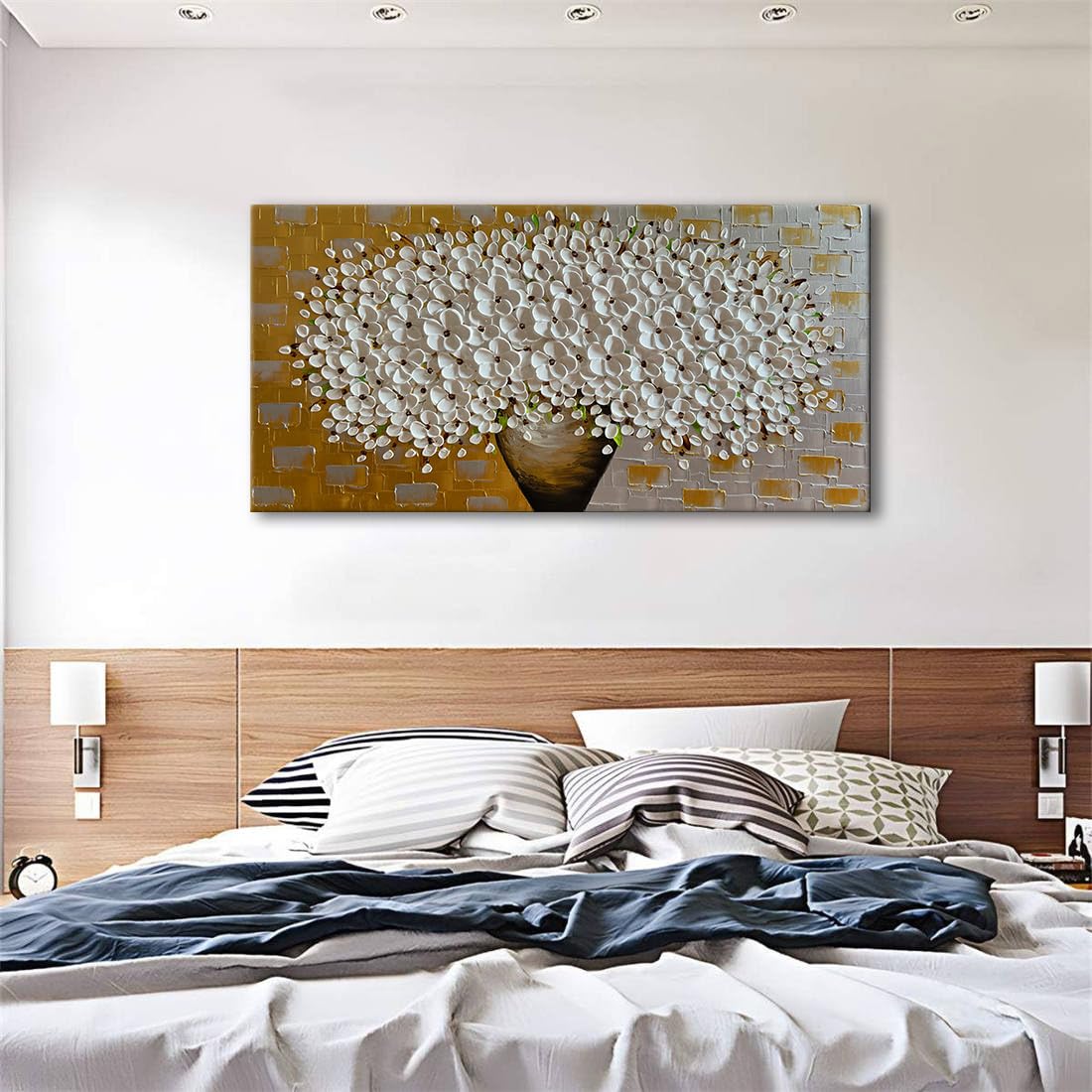 Amazon｜zoinart 3Dモダン油絵 キャンバス抽象画 白い花 キャンバス