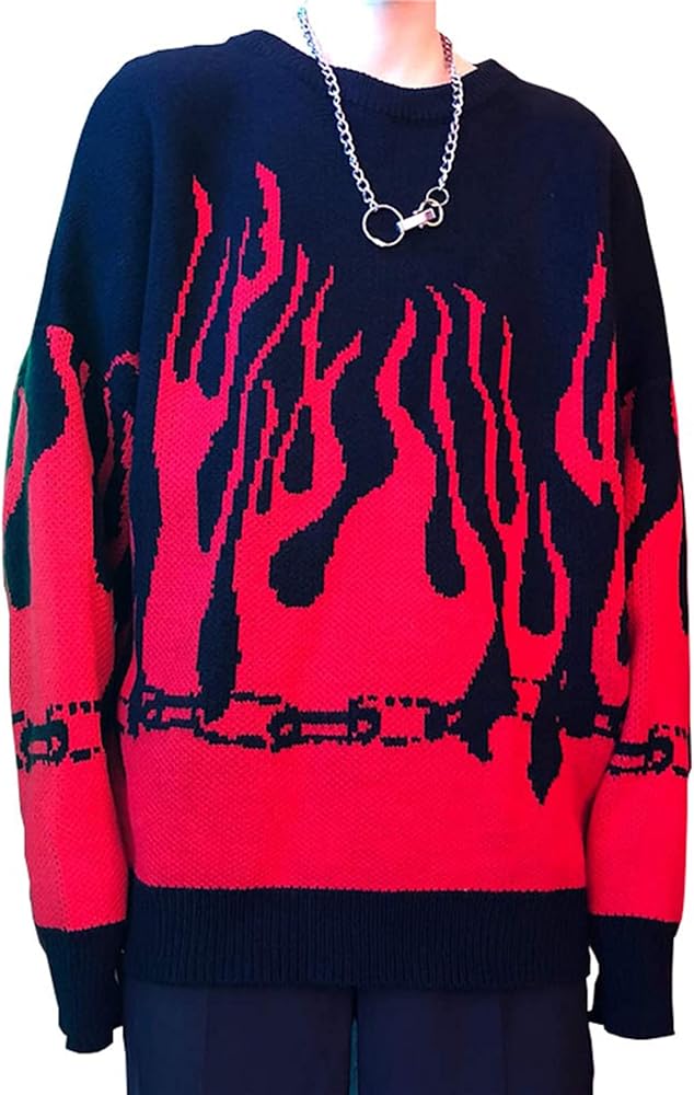 Women Sweater Long Sleeve Flame Bat Sleeve Jumper Oversized Casual