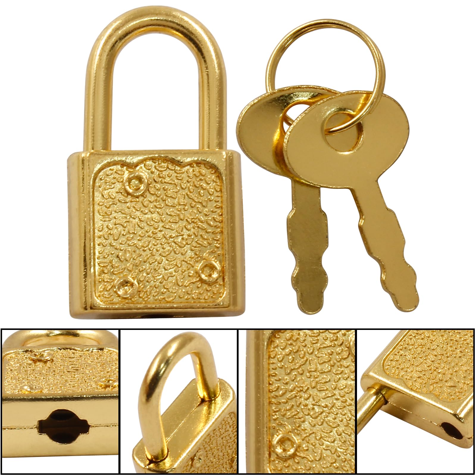 Unlorspy 10 Pcs Gold Mini Padlock with Key, Small Luggage Locks,32