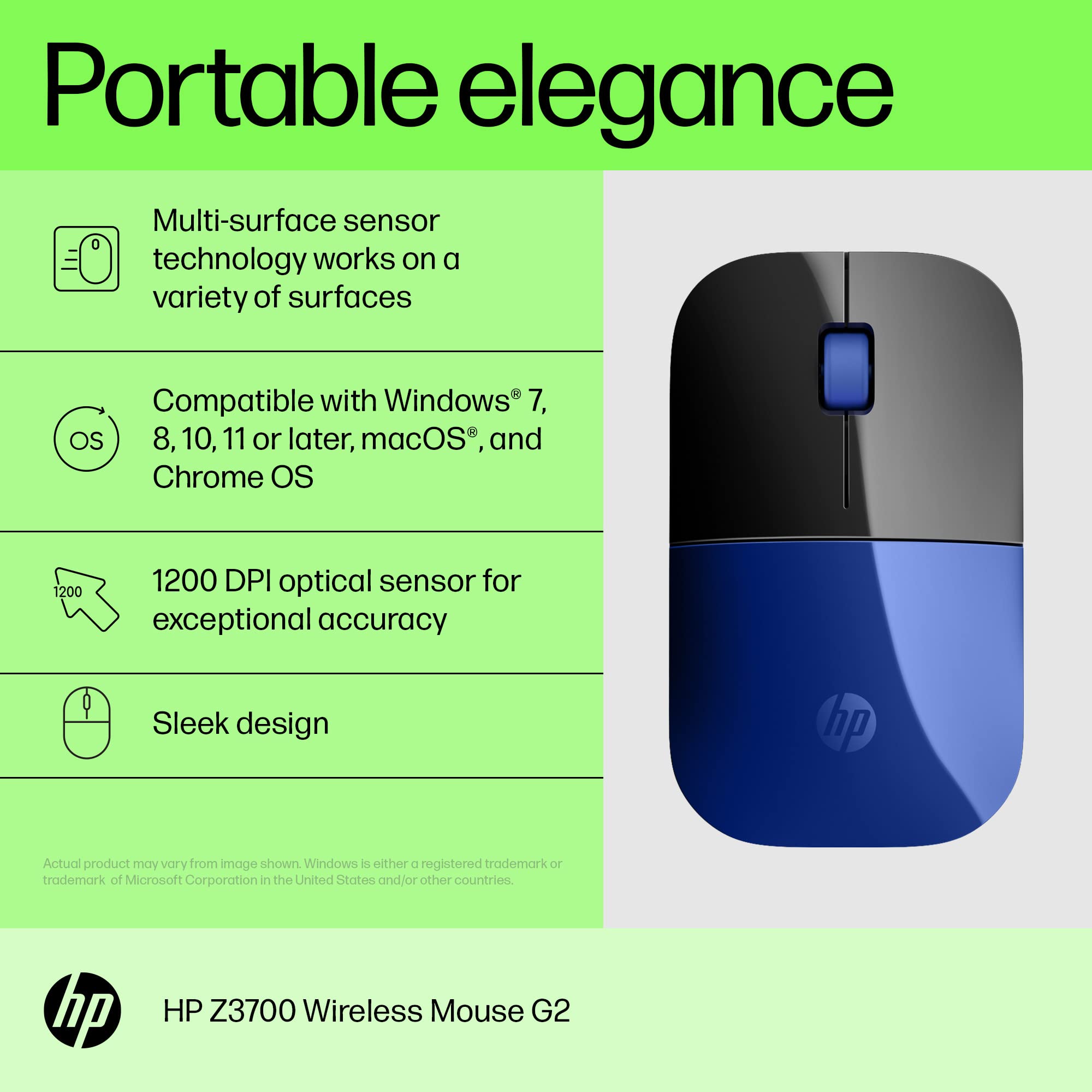 Amazon.com: HP Z3700 G2 Wireless Mouse - Dragonfly Blue, Sleek
