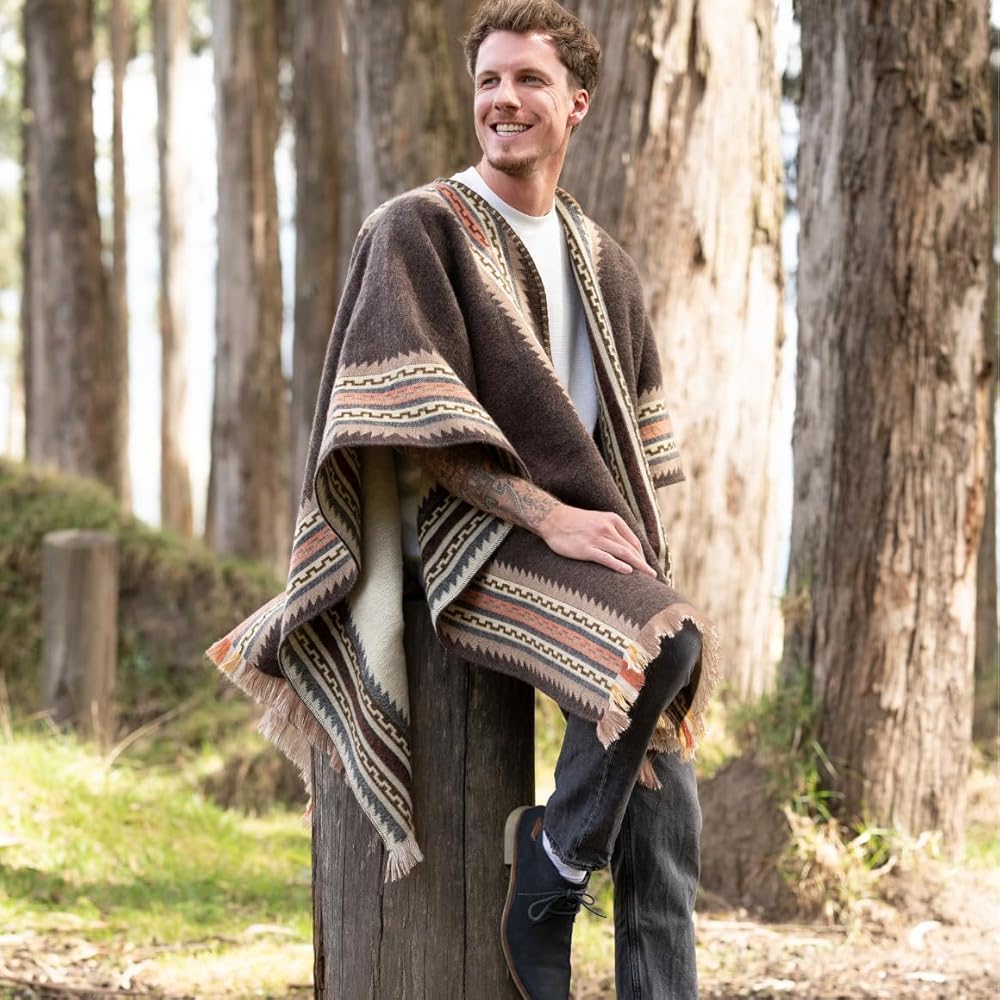 QISU Alpaca Wool Poncho, Handmade in Ecuador, Thick, Warm and