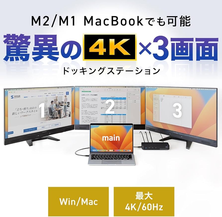 Amazon.co.jp: サンワダイレクト Type-C ドッキングステーション 3画面