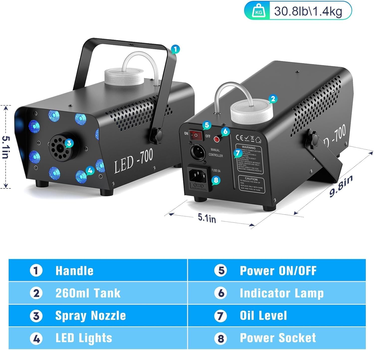 Amazon.co.jp: Zetsuto スモークマシン 700W フォグマシン 8LED 赤 緑