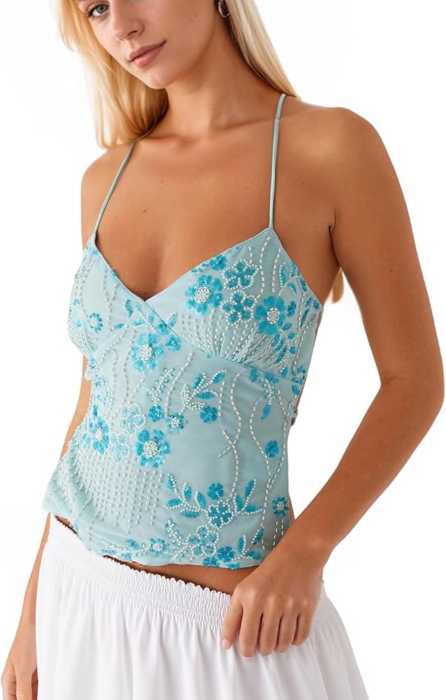 Amazon.com: calbatic Women Sequin Cami Top Rhinestone Sparkle