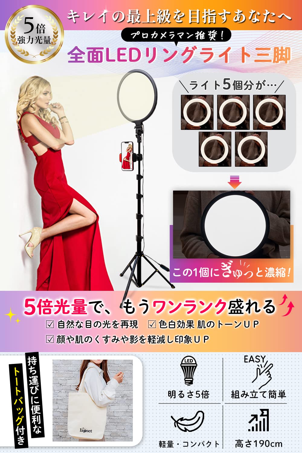 Amazon.co.jp: lapset 【とにかく明るい】 全面LED リングライト 面