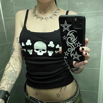 YOND Gothic Emo girl Camisole Top Skull Graphic Print Top Y2k
