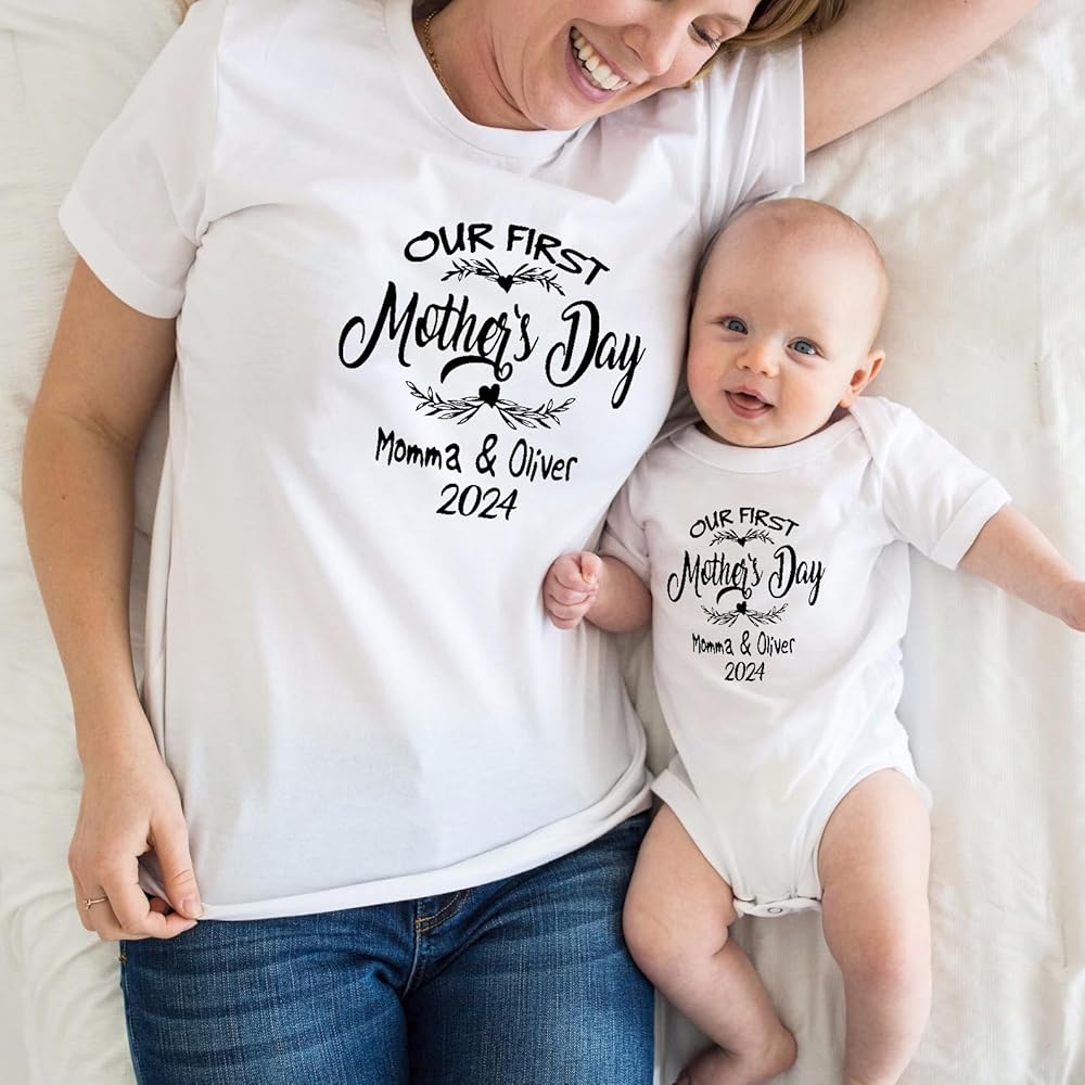 Amazon.com: Customizable Our First Mothers Day Shirts, Mommy and