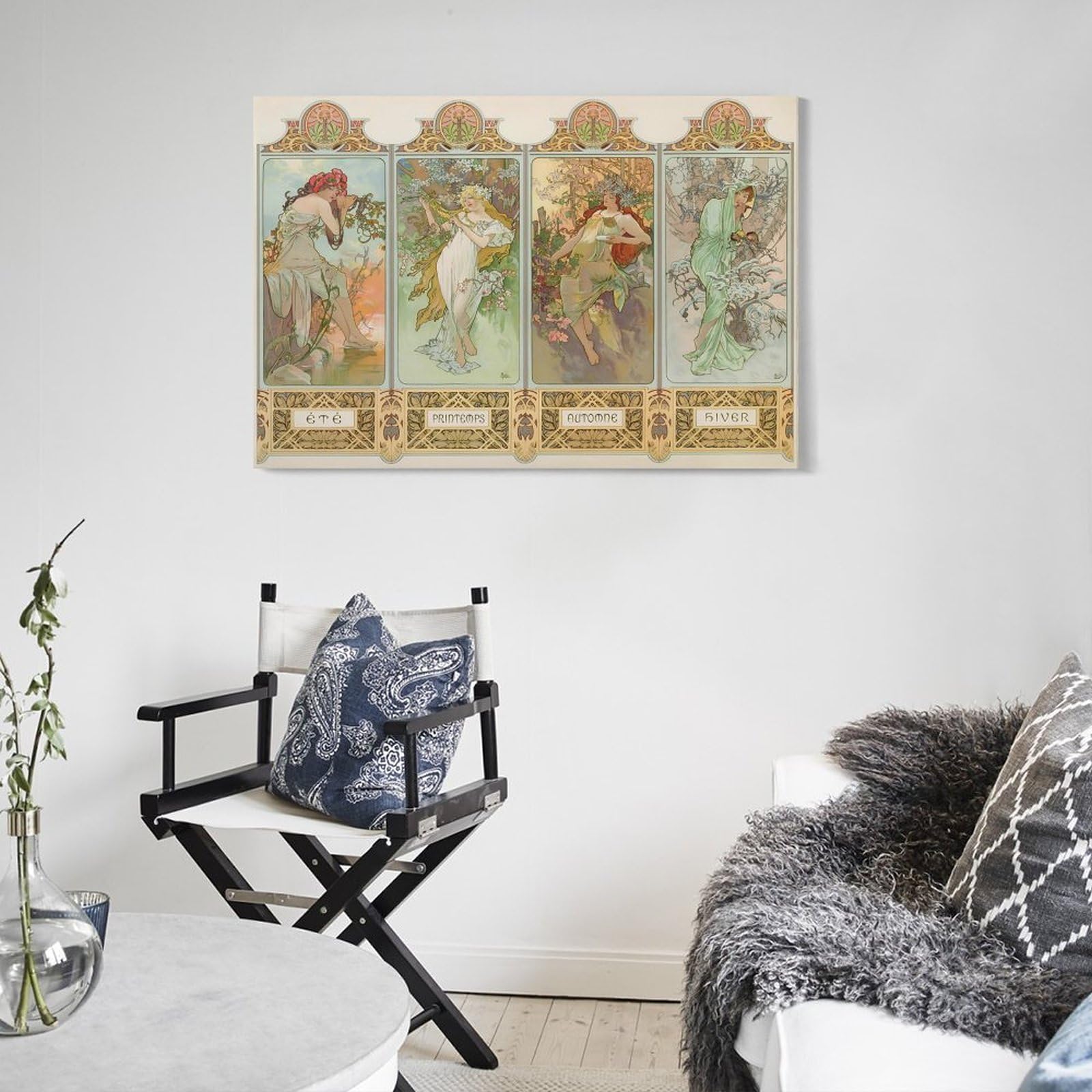 大判 Alphonse Mucha ガラス絵の冬 - 四季 絨毯 額入アート Winter by