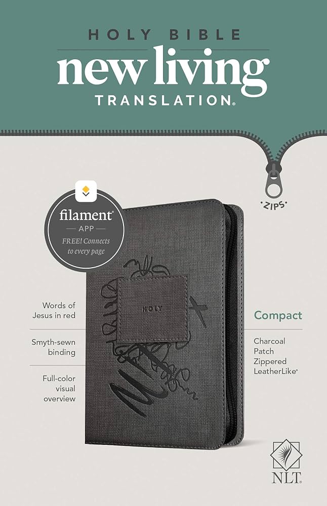 NLT Compact Zipper Bible, Filament Enabled (LeatherLike, Charcoal