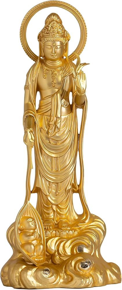Amazon｜仏像 慈母観音菩薩 20cm（金メッキ/24金）仏師：牧田秀雲 原型