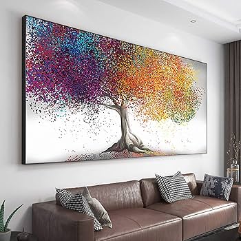 Amazon.co.jp: 大きな現代壁アートゴールドツリー絵画油絵壁ポスターと