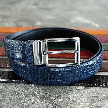 Amazon | [vinacreations] ネイビーブルー 高級 ワニ革 ベルト メンズ