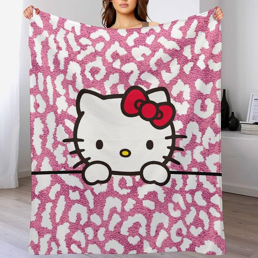 Amazon｜ブランケット ハローキティピンクのヒョウ柄 毛布 膝掛け