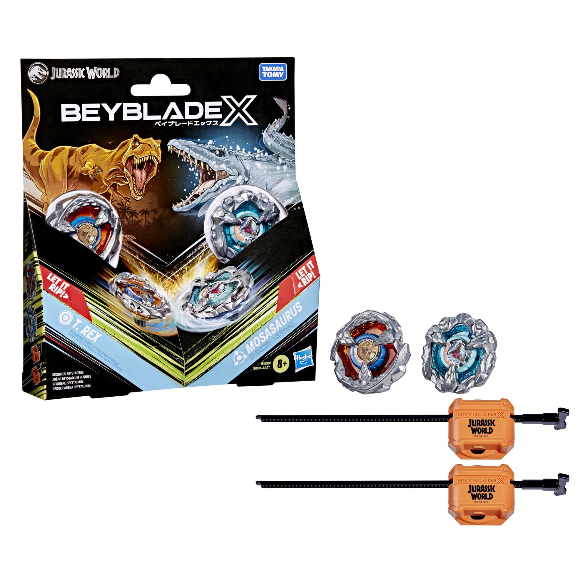 Amazon.com: Beyblade X Jurassic World Collab T. Rex vs. Mosasaurus