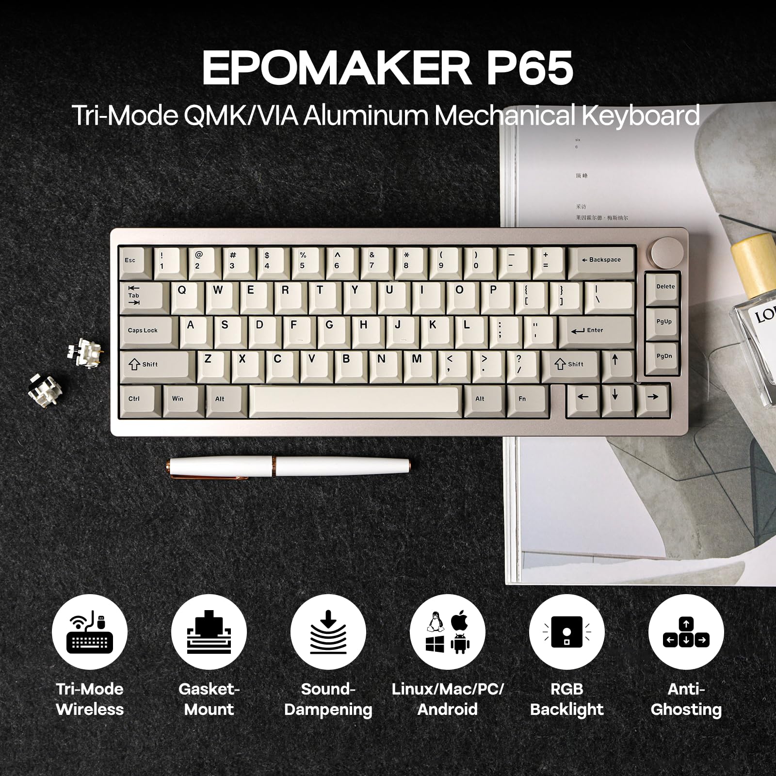 Amazon.com: EPOMAKER P65 QMK/VIA Wireless Aluminum Gaming Keyboard