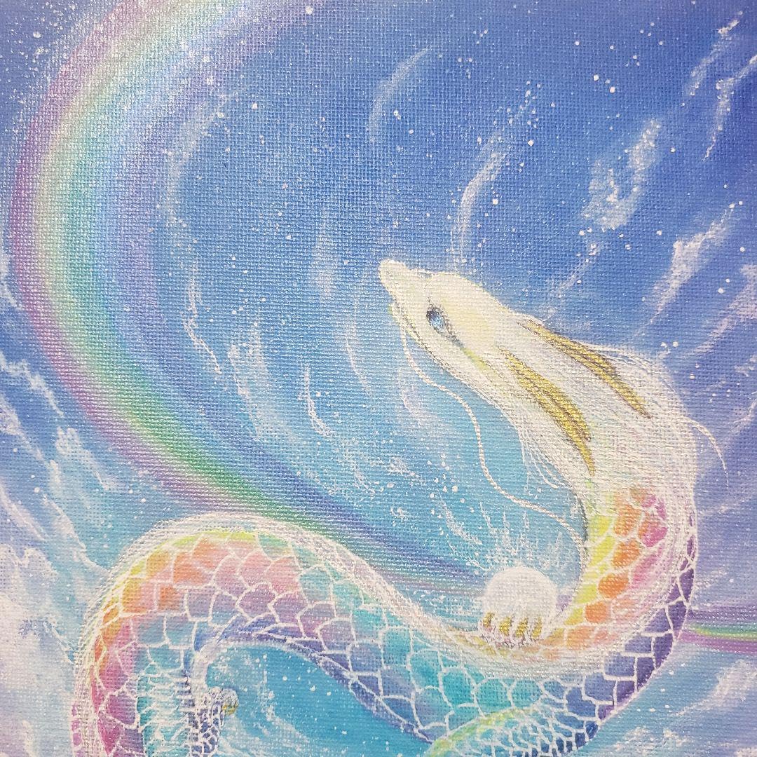 開運絵画 煌びやかな花龍 一点物 アクリル画 龍神 置き物 龍ノツカイ