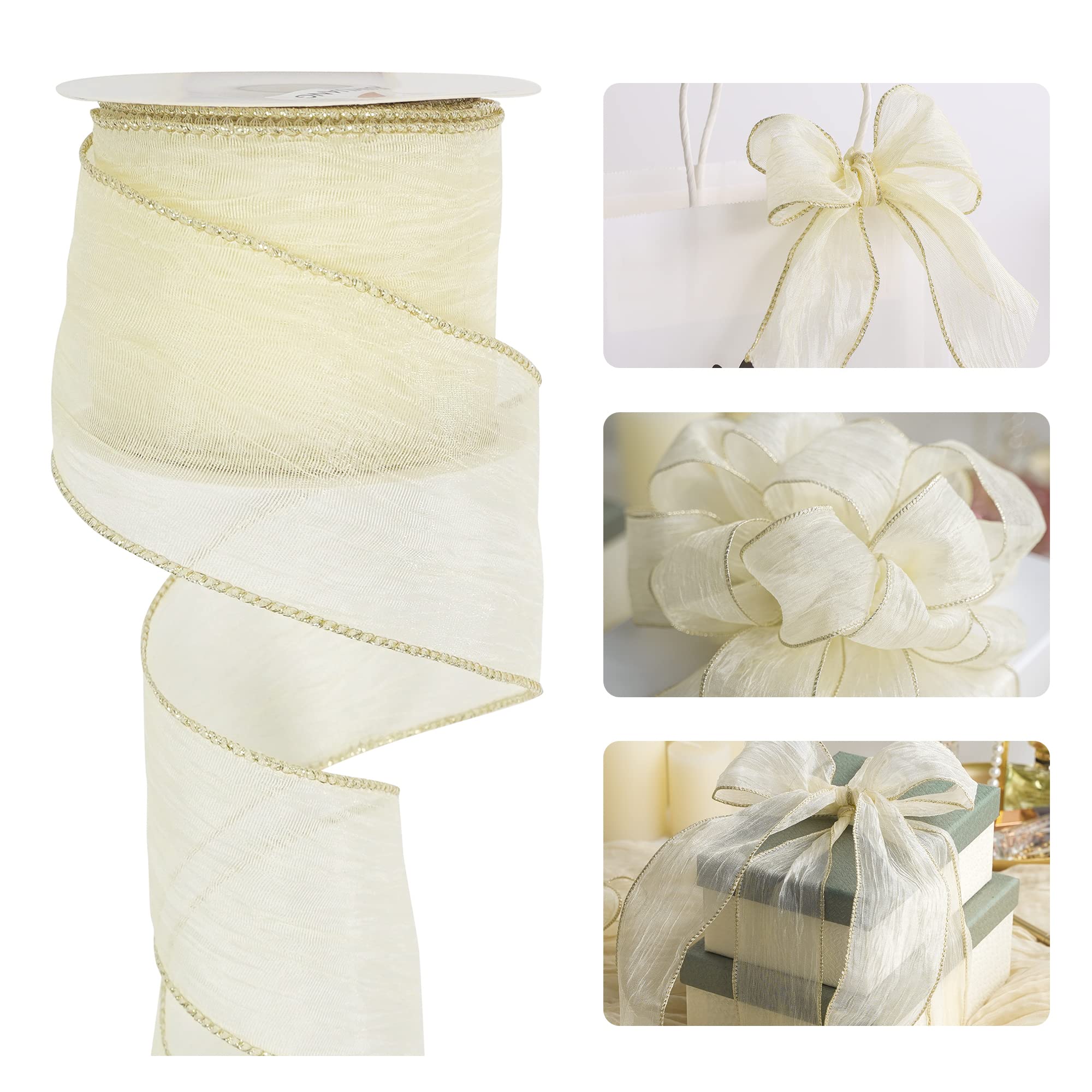 Amazon.com: HUIHUANG Ivory Wired Ribbon 2-1/2 inch Cream Metallic