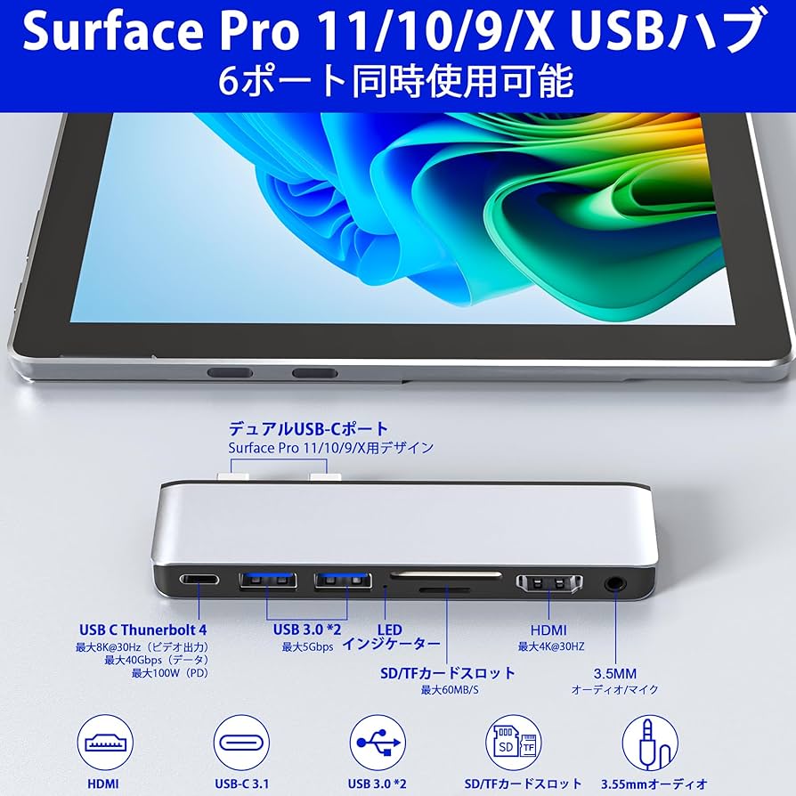 Amazon | Surface Pro 11/10/9 /X USB ハブ、Surface Pro 9 USB ハブ