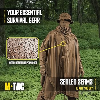 Amazon | M-Tac タクティカル レインポンチョ - 陸軍軍ポンチョ