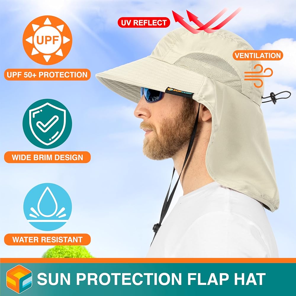 Amazon.com: SUN CUBE Wide Brim Sun Hat with Neck Flap, Fishing