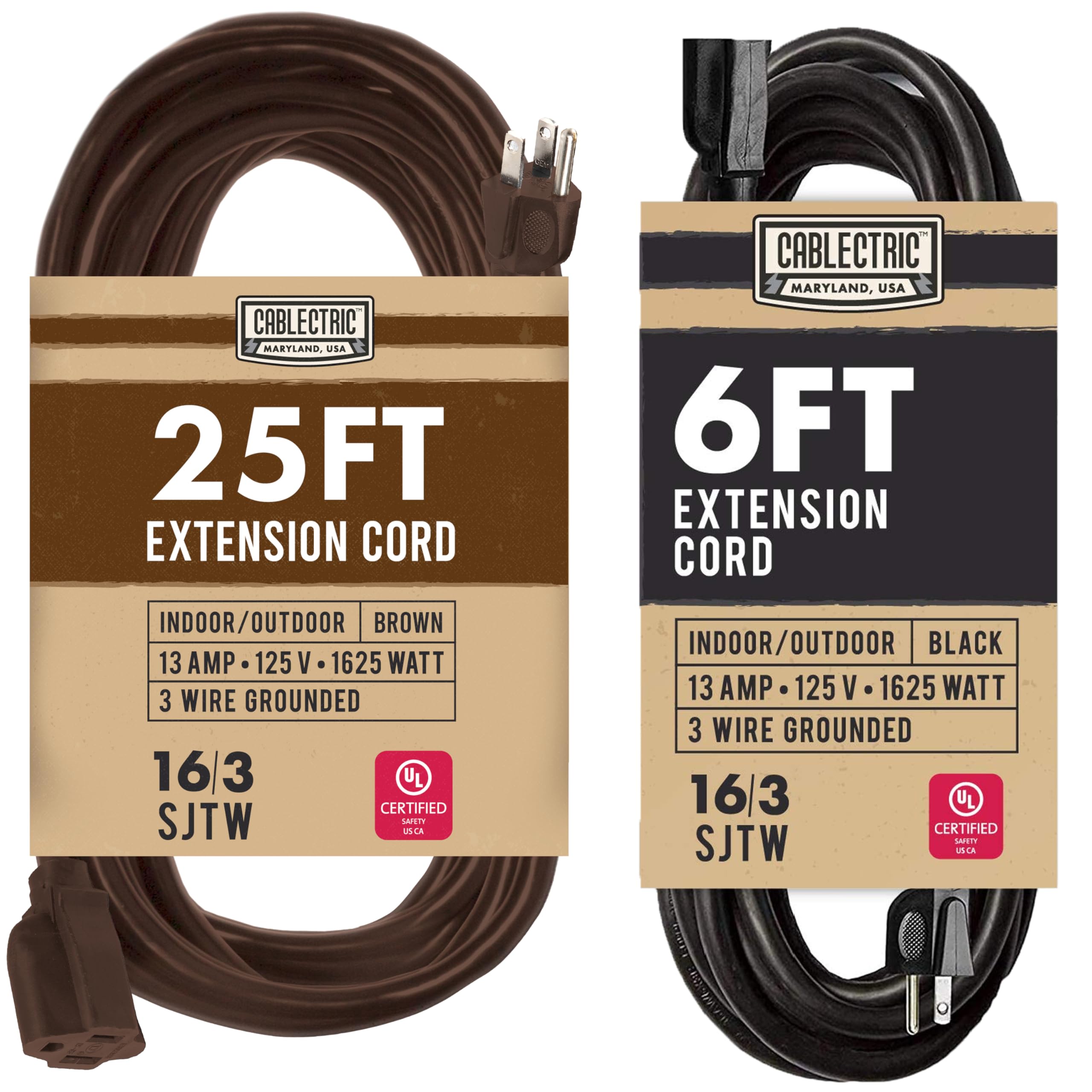 Amazon.com: Cablectric Brown Outdoor Extension Cord 25ft, 16/3