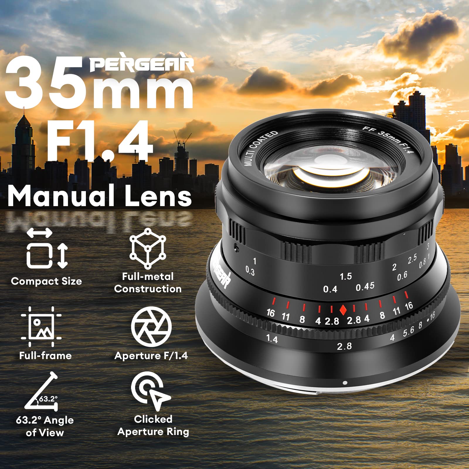 Amazon.com : PERGEAR 35mm F1.4 Full-Frame Manual Focus Lens