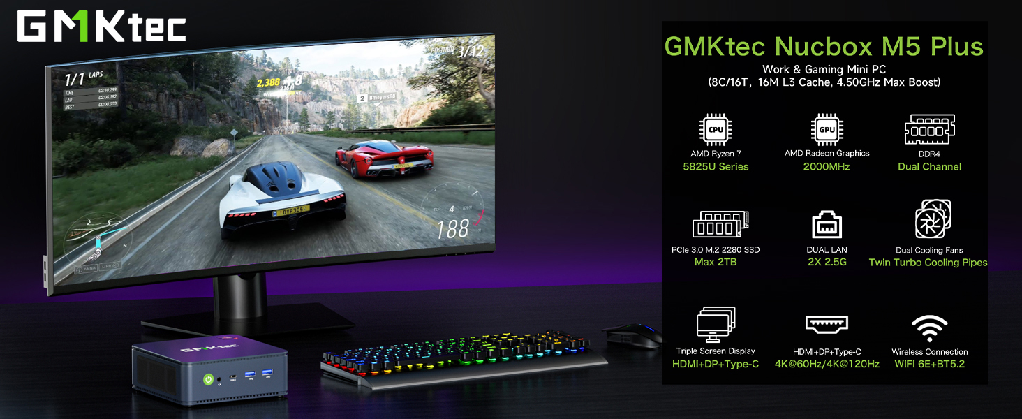 Amazon.com: GMKtec M5 Plus Gaming Mini PC Ryzen 7 5825U (Upgraded