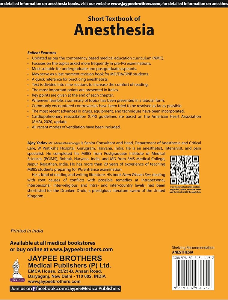 Short Textbook of Anesthesia: Yadav, Ajay: 9789356966192: Amazon