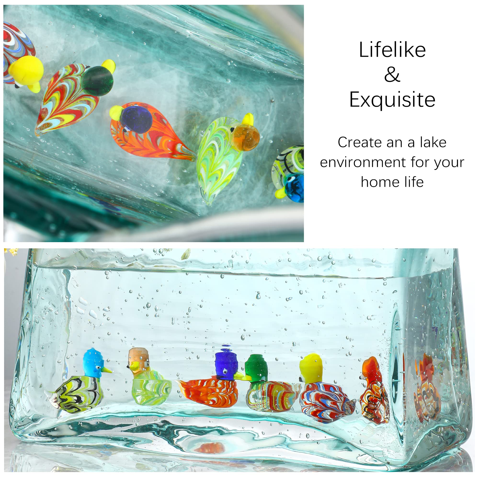 HDCRYSTALGIFTS 6pcs 1.5'' Mini Blown Glass Mandarin Ducks