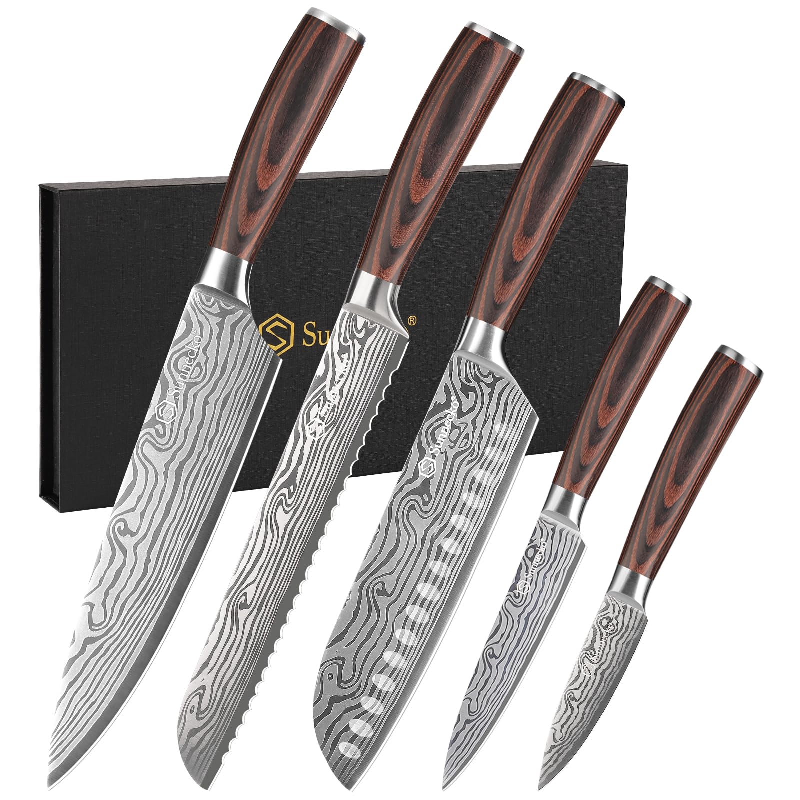 Amazon.com: Sunnecko Kitchen Knife Set 5 Piece Chef Knife Set