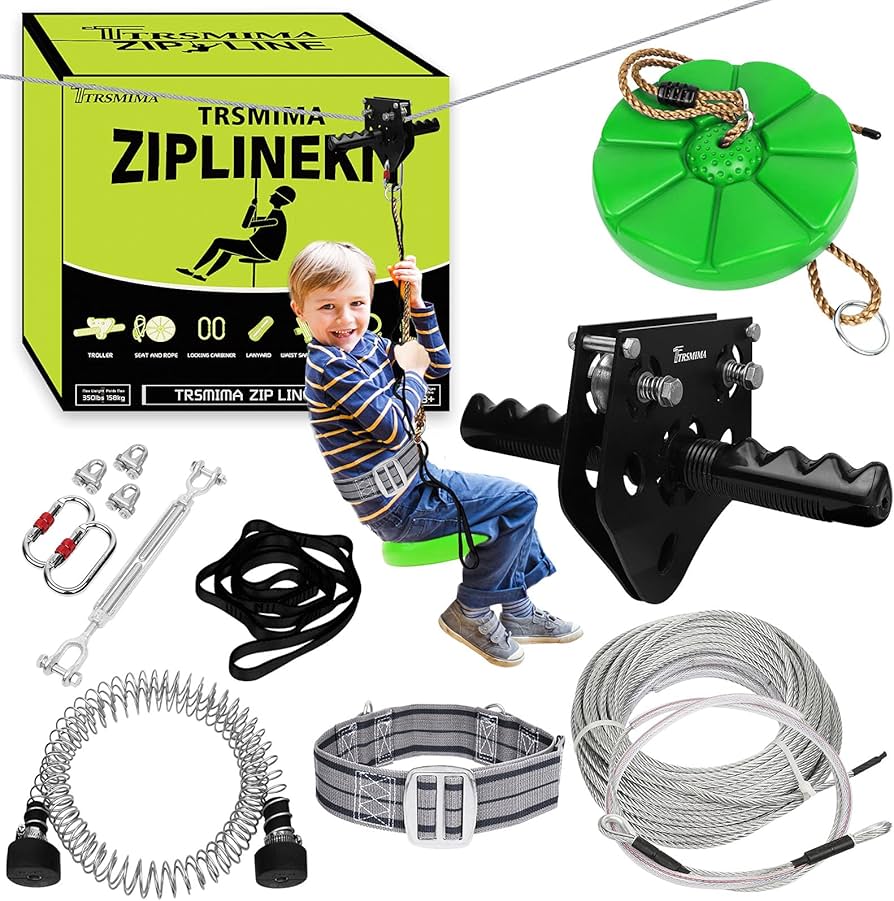 Amazon.com: TRSMIMA Zipline Backyard Kit - 76ft Zip line Zipline