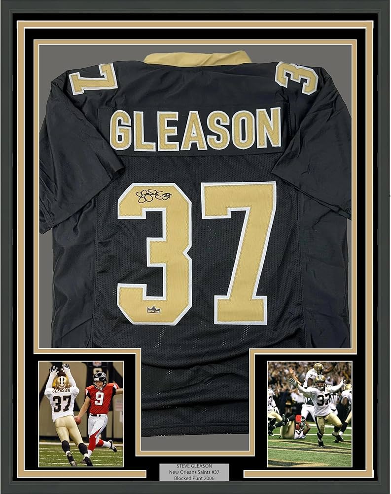 Framed Facsimile Autographed Steve Gleason 35x39 New Orleans Black