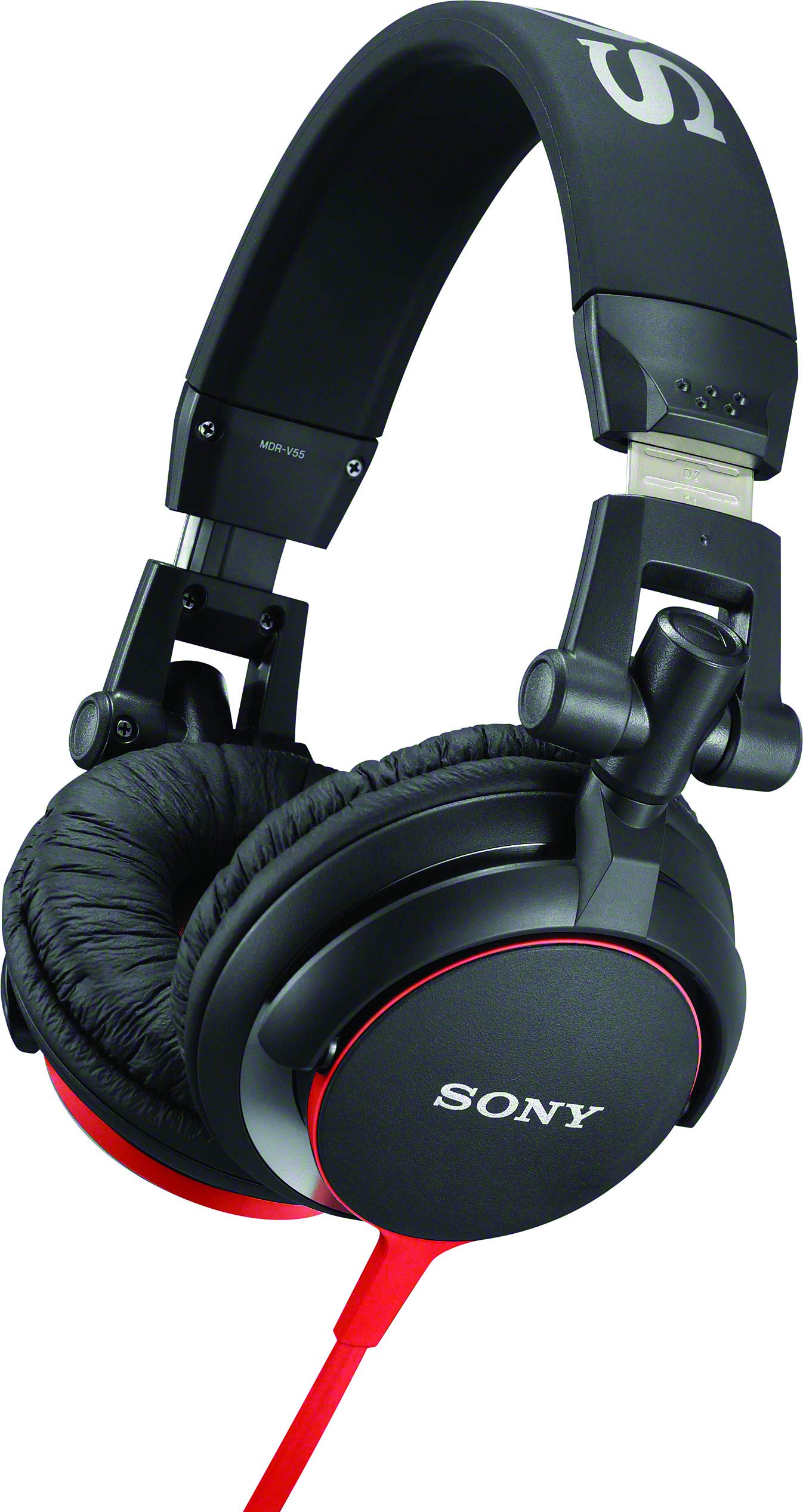 Sony Fones de ouvido MDR-V55 com fio estilo DJ, preto/vermelho