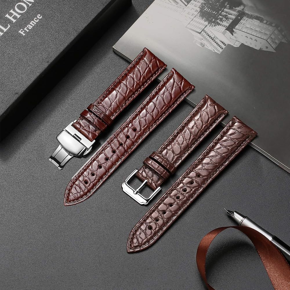 Amazon.co.jp: [Moran] クロコダイル時計ベルト本革 バンド Dバックル