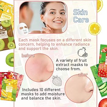 10 Pcs Facial Sheet Face Mask Set,Hydrating Face Mask Sheets Set
