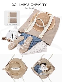 Amazon.com | Large Beach Tote Bag with Zipper - Travel Tote for