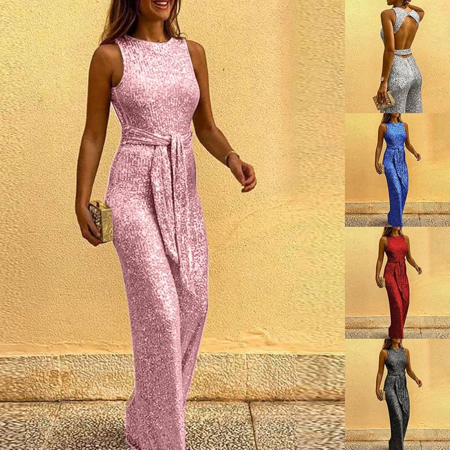 Amazon.com: HEYXI Womens Metallic Sleeveless Jumpsuits Cocktail