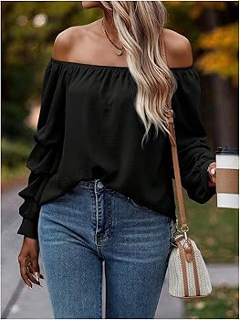 Amazon.com: OYOANGLE Women's Off Shoulder Ruched Long Sleeve
