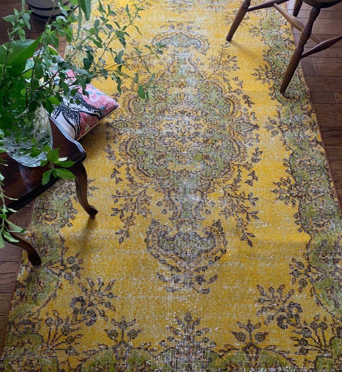 Amazon.co.jp: トルコヴィンテージラグ マスタードイエロー オーバー