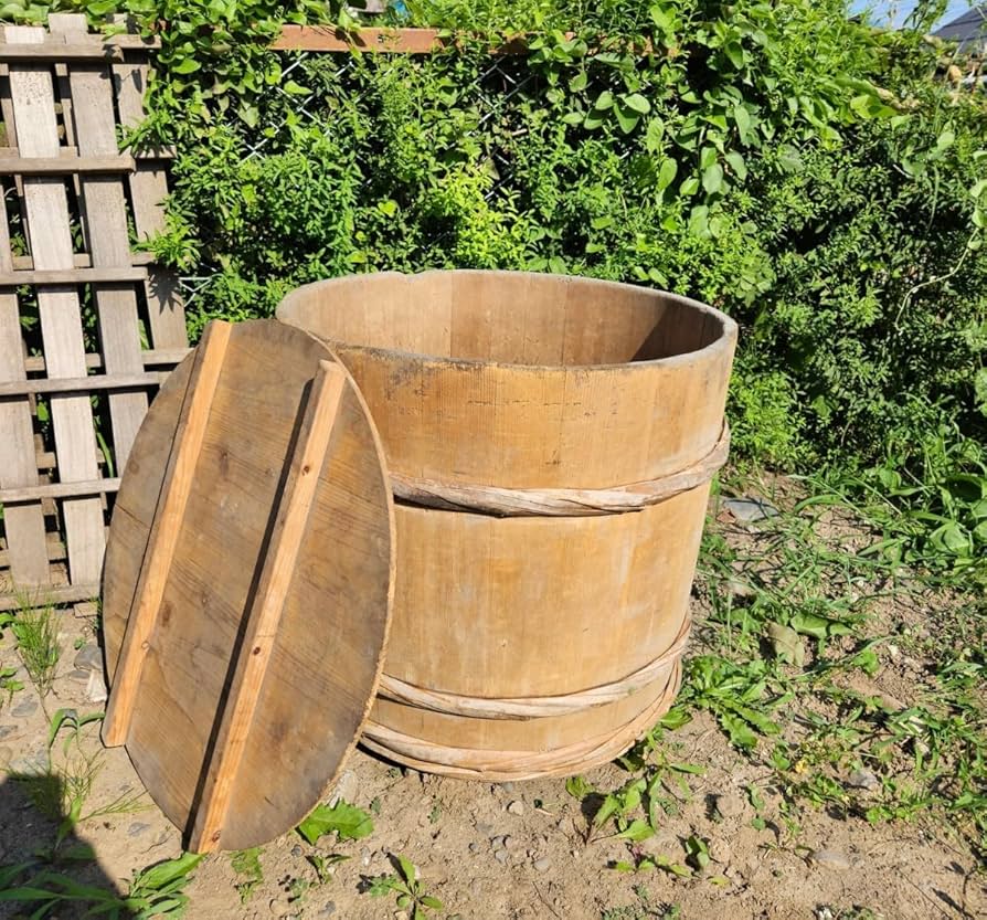 Amazon.co.jp: 日本のアンティーク特大樽木桶風呂桶蓋付き木製古民家