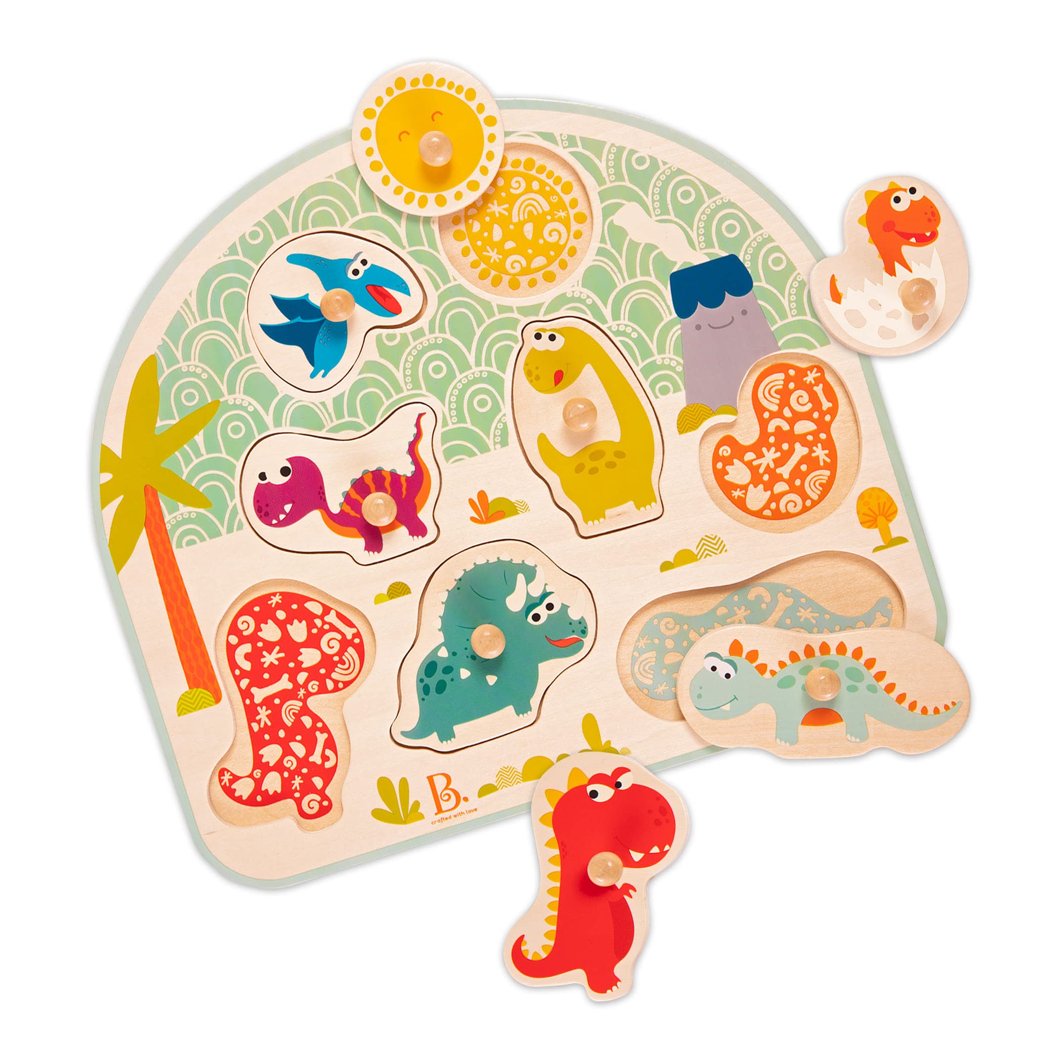 Amazon.co.jp: B. toys 木製パズル 恐竜 8ピースセット 形合わせ 型