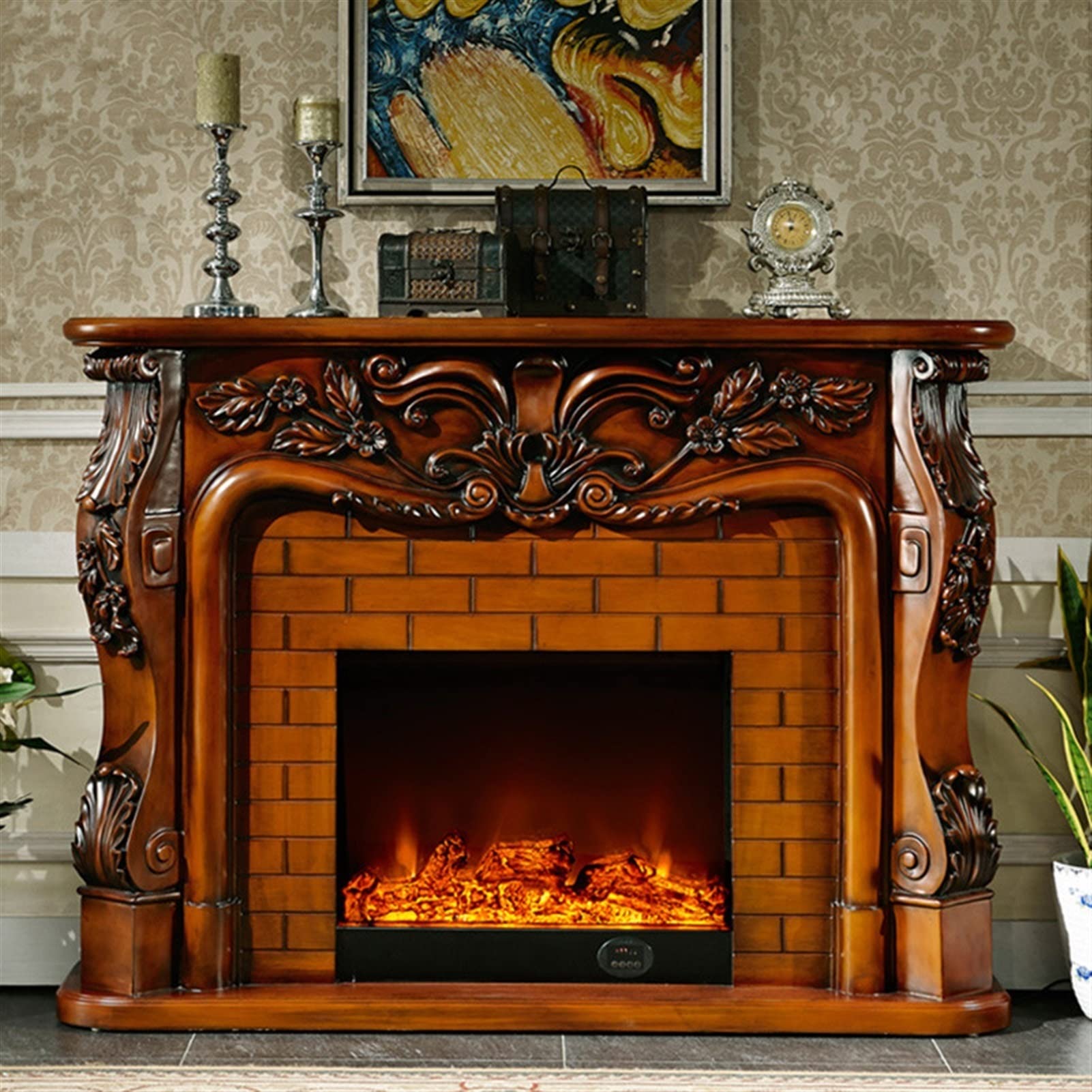 Amazon.co.jp: 水蒸気暖炉 電気インサート暖炉暖炉セット木製マントル