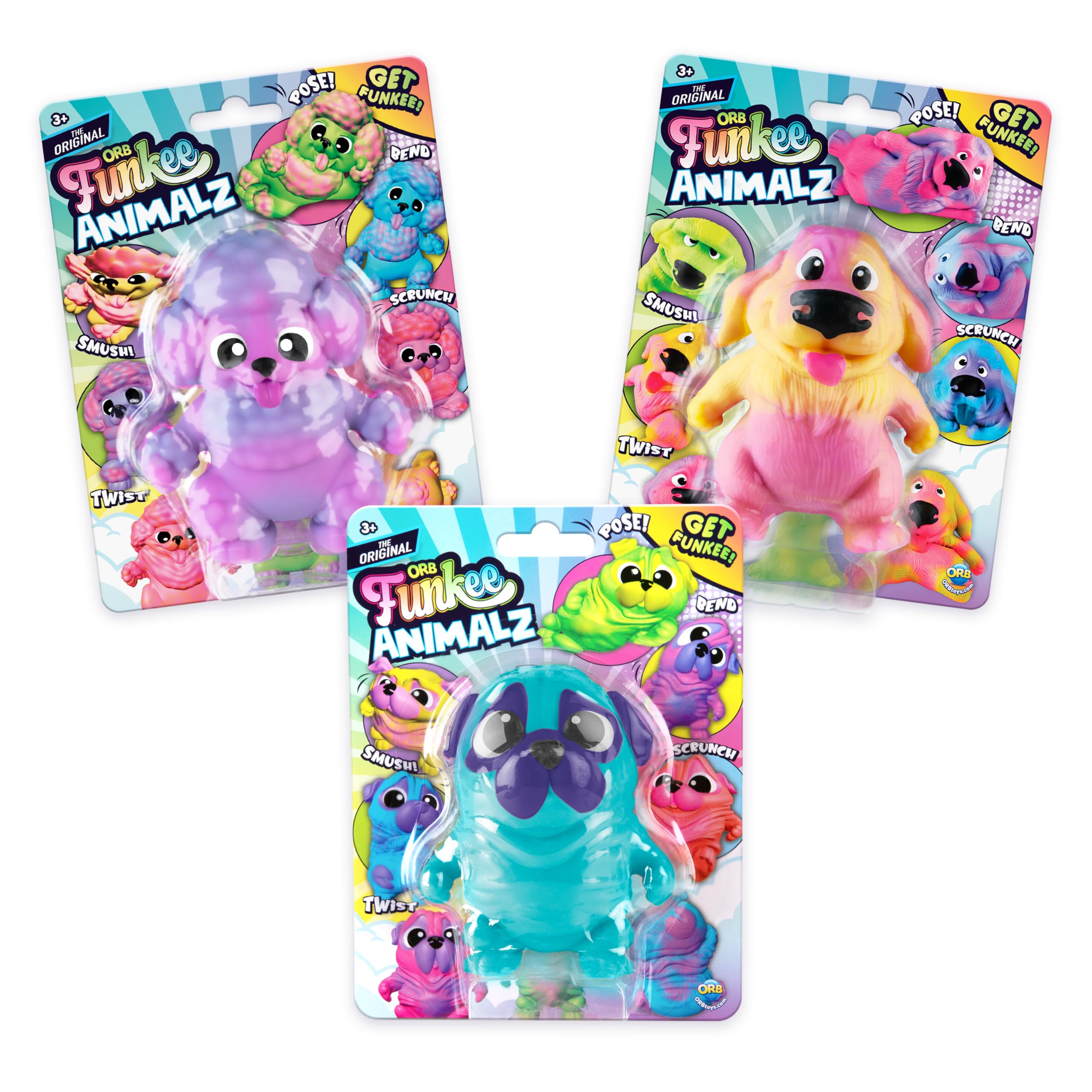 ORB Funkee Animalz MEGA Puppies 3 Pack - Adorable, Funny, Stretchy