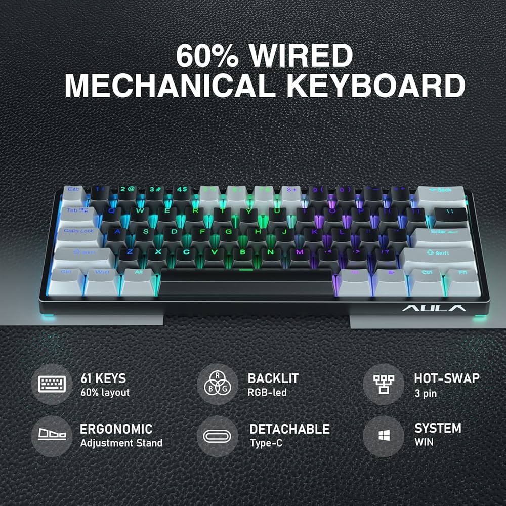 Amazon | AULA 60%有線メカニカルゲーミングキーボード 29RGBバック