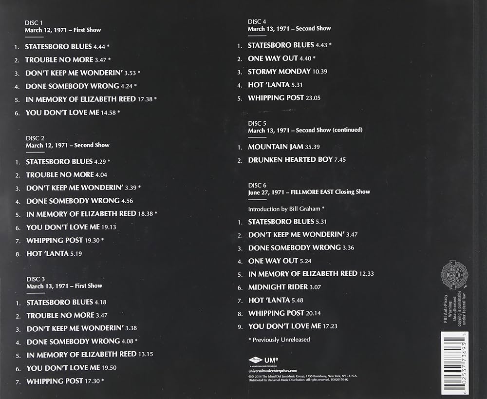 Amazon.co.jp: Allman Brothers Band: The 1971 Fillmore East