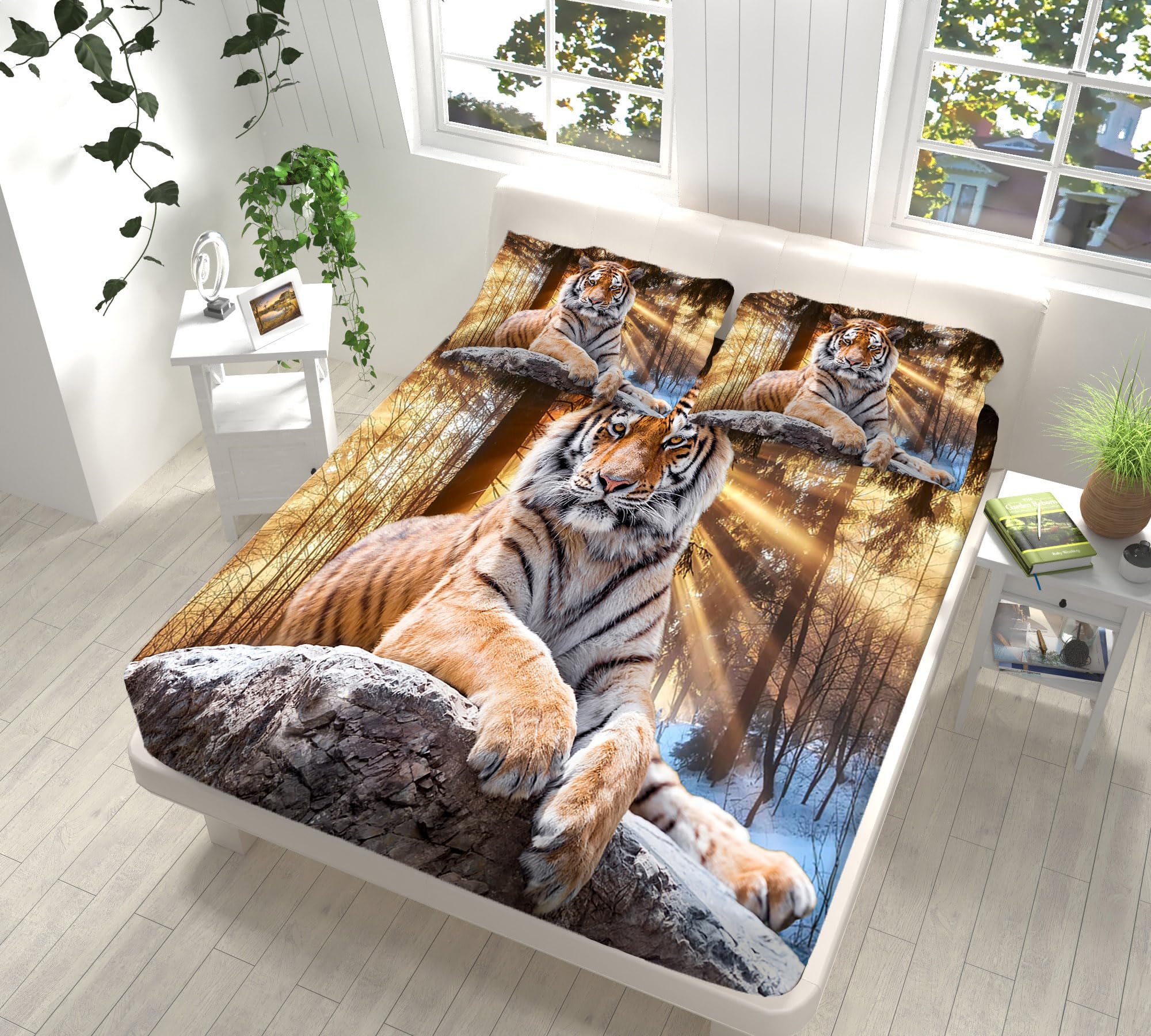 Amazon｜WJYMJJ ベッドカバー ダブル160×200cm 虎模様 3d ボックス