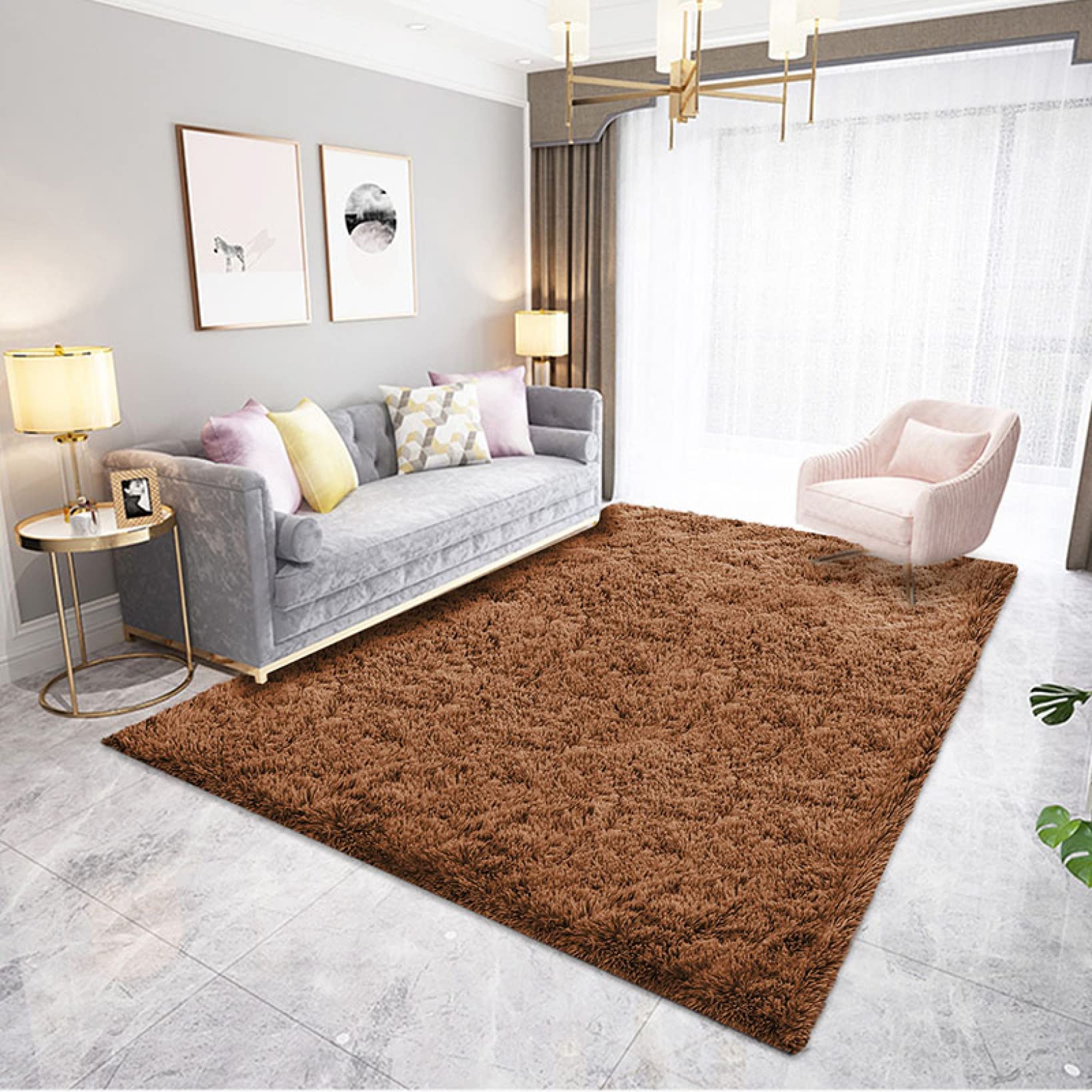 Amazon｜ラグ カーペット シャギーラグ ブラウン ラグマット 100*200