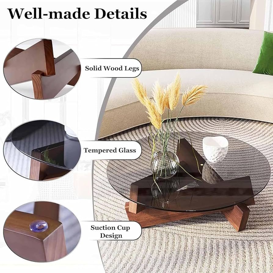 Amazon｜ラウンドコーヒーテーブル、リビングルーム用ガラスコーヒー